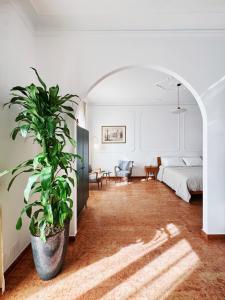 a bedroom with a bed and a potted plant at Merulana 13 in Rome