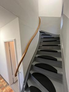 a metal staircase with black treads in a house at Ecolodge 1 Mini Apartment in Niederdorla