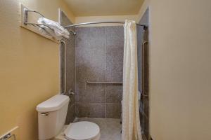 een badkamer met douche en toilet bij Rodeway Inn & Suites New Orleans East in New Orleans +25 foto's