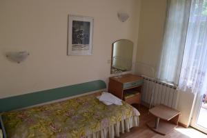 a bedroom with a bed and a sink and a mirror at Hotel Tintyava 2 in Varshets