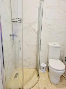 a bathroom with a shower and a toilet at BenHost Appartement Casablanca Maarif in Casablanca +15 photos