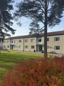 a large building with a tree in front of it at Lägenhet Kaskö in Kaskö
