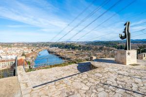 a view of a river from a hill with a statue at Canana De Vega in Flix