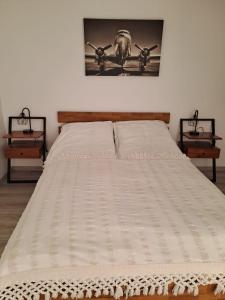 ein Schlafzimmer mit einem Bett mit zwei Nachttischen in der Unterkunft Nordic View Residence in Şelimbăr + 23 Fotos