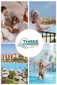 a collage of photos of a hotel and a resort at Three Corners Sunny Beach Resort in Hurghada