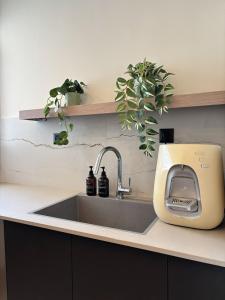 a kitchen sink with a toaster on top of it at RASHI6 Boutique Villa in Netanya