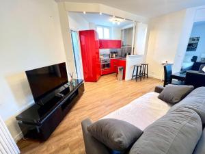 a living room with a couch and a flat screen tv at Superbe 4pers - Saint-mandé, 200m Paris in Saint-Mandé