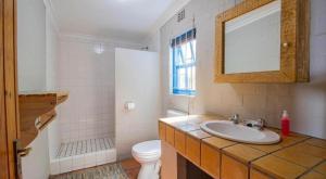 a bathroom with a sink and a toilet and a mirror at Long Beach Cabanas in Langebaan +14 photos