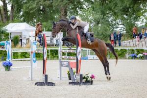Le Pin-au-HarasにあるCité Pontavice du Haras National du Pinの馬に乗って障害物に飛び乗る女 +10枚の写真