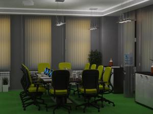a conference room with a table and yellow chairs at GREEN Which Hotel Kokshetau in Kokshetau