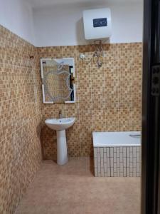 a bathroom with a sink and a mirror at Vintage Classic Lodge in Ilado +29 photos