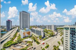 an aerial view of a city with tall buildings at Beautiful Beach front condo with Top Amenities in Hollywood