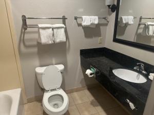 a bathroom with a toilet and a sink at Red Roof Inn La Porte in La Porte +15 photos