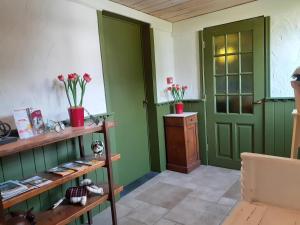 Habitación con paredes verdes y puerta verde. en De Patuljak, en Houffalize