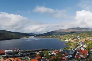 a view of a town next to a lake at Tott vacation homes in Åre