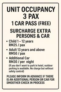 a poster with the names of the car parks at Tiara Desaru beach stay in Bandar Penawar