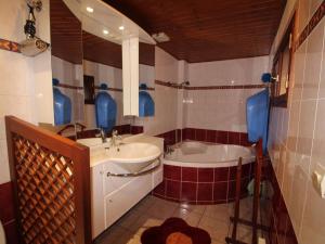a bathroom with a sink and a bath tub at Appartement cosy au cœur de Vagney, proche commerces et sentiers, terrasse et cheminée, à 15km Gérardmer - FR-1-589-304 in Vagney +15 photos