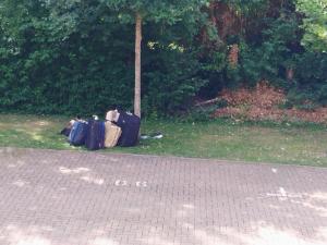a pile of luggage sitting on the grass at Home stay in Basingstoke