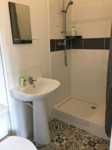 a bathroom with a sink and a toilet and a shower at Petit T2 de charme in Eysines