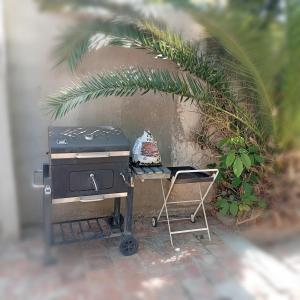 a model of a grill with a chair and a plant at Las Marias in San Fernando del Valle de Catamarca