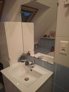 a bathroom with a sink and a mirror at Chambre Privée Ploërmel in Ploërmel