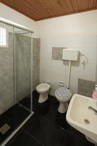 a bathroom with a toilet and a sink and a shower at VIRAMAR en Alvorada in Barra del Chuy