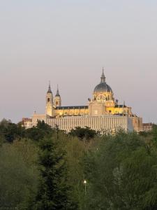 ein großes Gebäude auf einem Hügel mit Bäumen in der Unterkunft Casa Príncipe Pío in Madrid