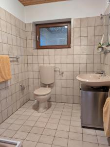 a bathroom with a toilet and a sink at Ferienwohnung Lydia in Olpe