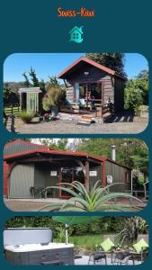 a collage of two pictures of a small house at Swiss-Kiwi Cottage and Retreat, B&B in Tauranga