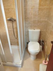 a bathroom with a toilet and a shower at Pérola Do Mar in Vila Praia de Âncora