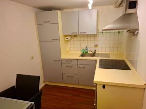 a small kitchen with white cabinets and a sink at Gemütliches Apartment in Giengen an der Brenz