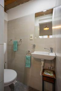 a bathroom with a sink and a toilet and a mirror at Hermoso duplex en Palermo in Montevideo +18 photos