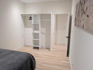 a white room with a bed and a closet at Delux 2 bedroom suite in White Rock