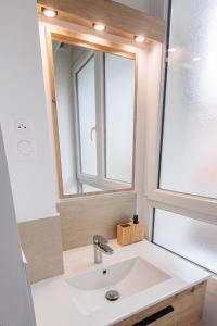 a bathroom with a sink and a mirror at Au Refuge de Jean Bart in Dunkerque +24 photos