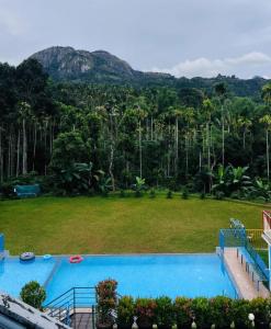 una piscina con vistas a la montaña en Mountain Vibes Wayanad Pool Villa and Spa, en Wayanad