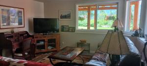 a living room with a couch and a tv at Deer Ridge B&B in Golden