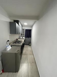 Una pequeña cocina con estufa y fregadero. en Casa bbb, en Chihuahua