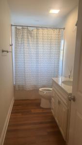 a bathroom with a toilet and a sink and a shower at Gulfport home perfect for family holidays in Gulfport