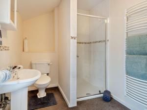 a bathroom with a shower and a toilet and a sink at 1 Bed in Wymondham 43278 in Wymondham
