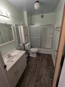 a bathroom with a sink and a toilet and a shower at MinCo Properties WV, Carswell Hollow Overlook in Kimball +30 photos