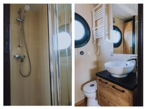 UitgeestにあるTiny Houseboat De Woudaap - Iのバスルーム(シャワー、シンク付)の写真2枚 +14枚の写真
