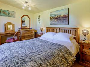 a bedroom with a bed and a desk and a mirror at 2 Bed in Tregaron 43293 in Tregaron