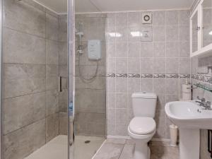 a bathroom with a shower and a toilet and a sink at 1 Bed in Gilwern 52882 in Gilwern +46 photos