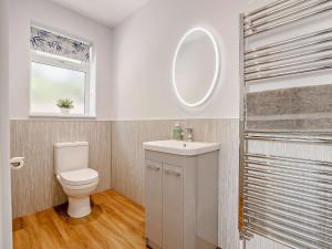 a bathroom with a toilet and a sink and a mirror at 2 Bed in Mablethorpe 93143 in Trusthorpe +18 photos