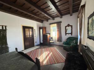 a bedroom with a bed and a chair and a mirror at Equestrian Center Farm House in Mereni