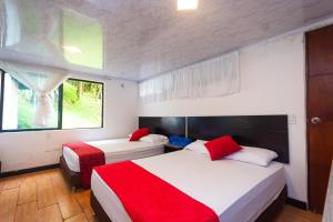 ein Schlafzimmer mit zwei Betten und einem Fenster in der Unterkunft Finca Hotel Santo Tomas Campestre in Rionegro