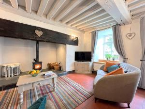 a living room with a couch and a wood stove at 4 Bed in Betws y coed 52111 in Capel Garmon