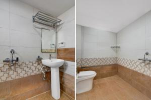 ChākanにあるSuper Townhouse Chakan MIDC Pune Formerly Renuka Executiveのバスルーム(トイレ、洗面台付)の写真2枚