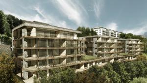 rysunek architektoniczny budynku apartamentowego w obiekcie Bürgenstock Residences Suites w mieście Bürgenstock