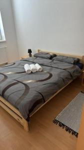 a large bed with two pillows on it in a bedroom at Ubytovanie v centre s garážovým státím in Piešťany